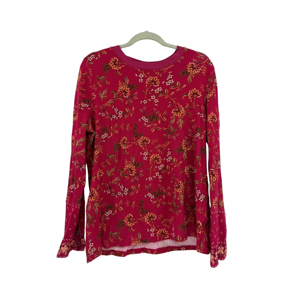 Sundance Magenta Floral Waffle Knit Thermal Top Velvet Trim XXL Women Long